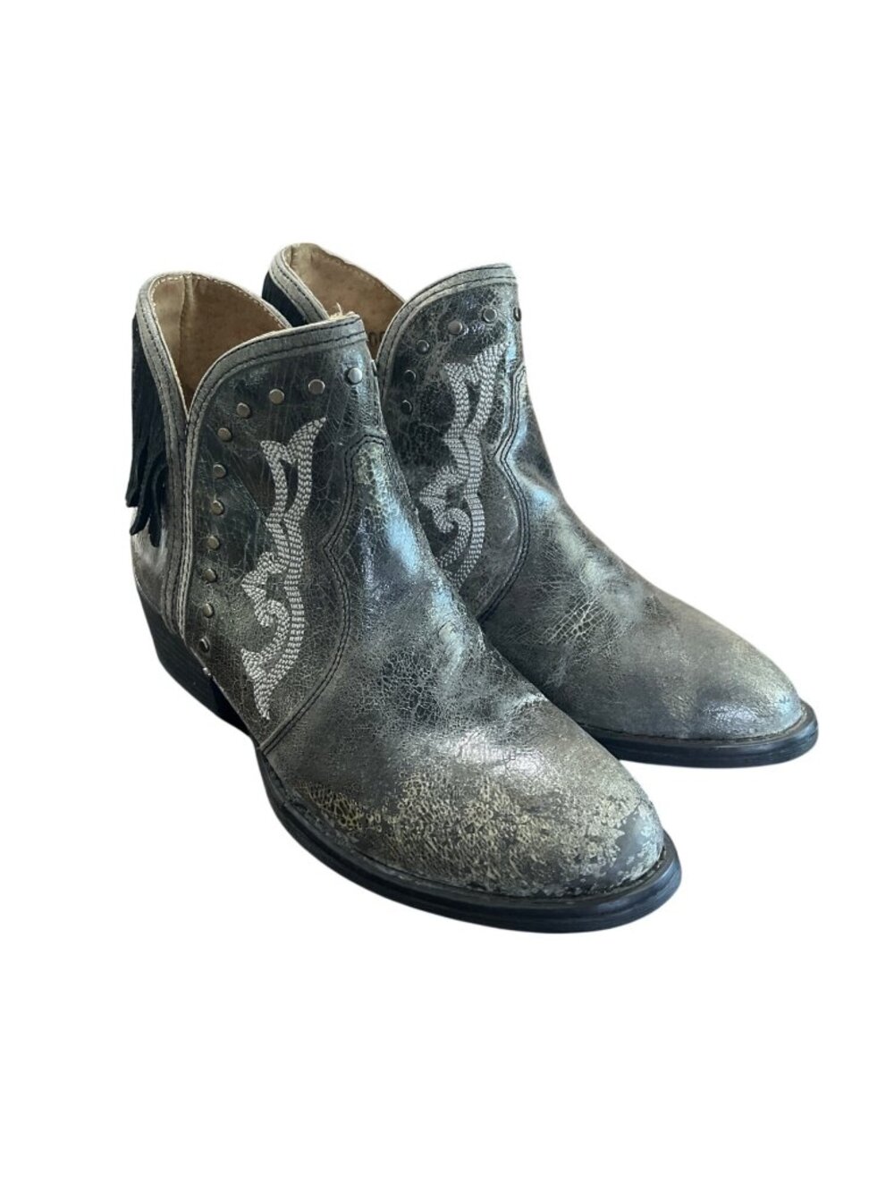 Sterling River Ankle Boots Women Size 8.5 Fringe Leather Western Cowgirl Gray - Picture 2 of 9